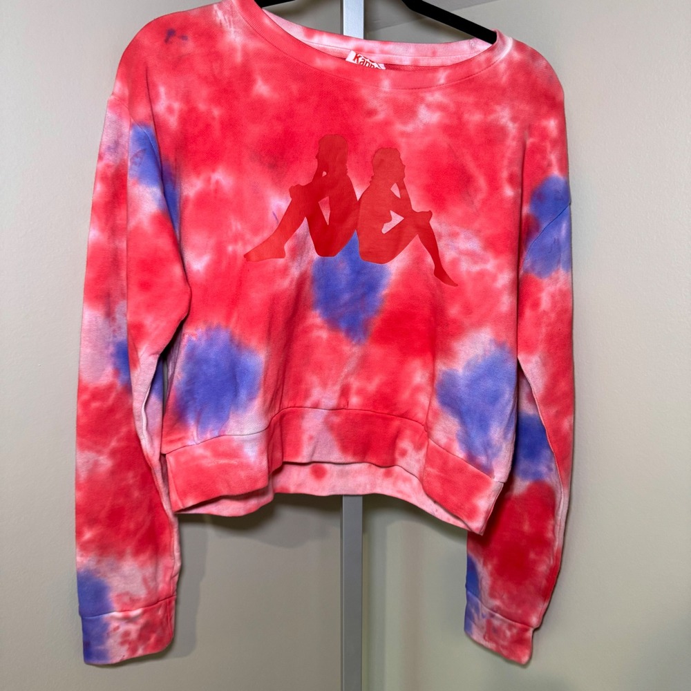 Kappa Cropped‎ Sweatshirt Tie Dye Red Blue Logo Casual Top Large - Picture 5 of 5